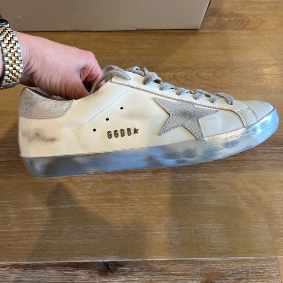Golden Goose White and Silver Distressed Sneakers - Picture 2 of 6